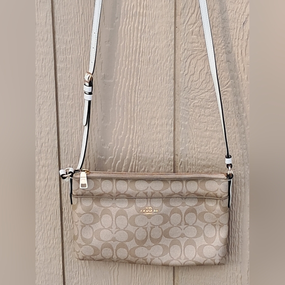 Coach F58316 File Signature Canvas Crossbody Bag Khaki Chalk 10.5" x 7" - Picture 2 of 16